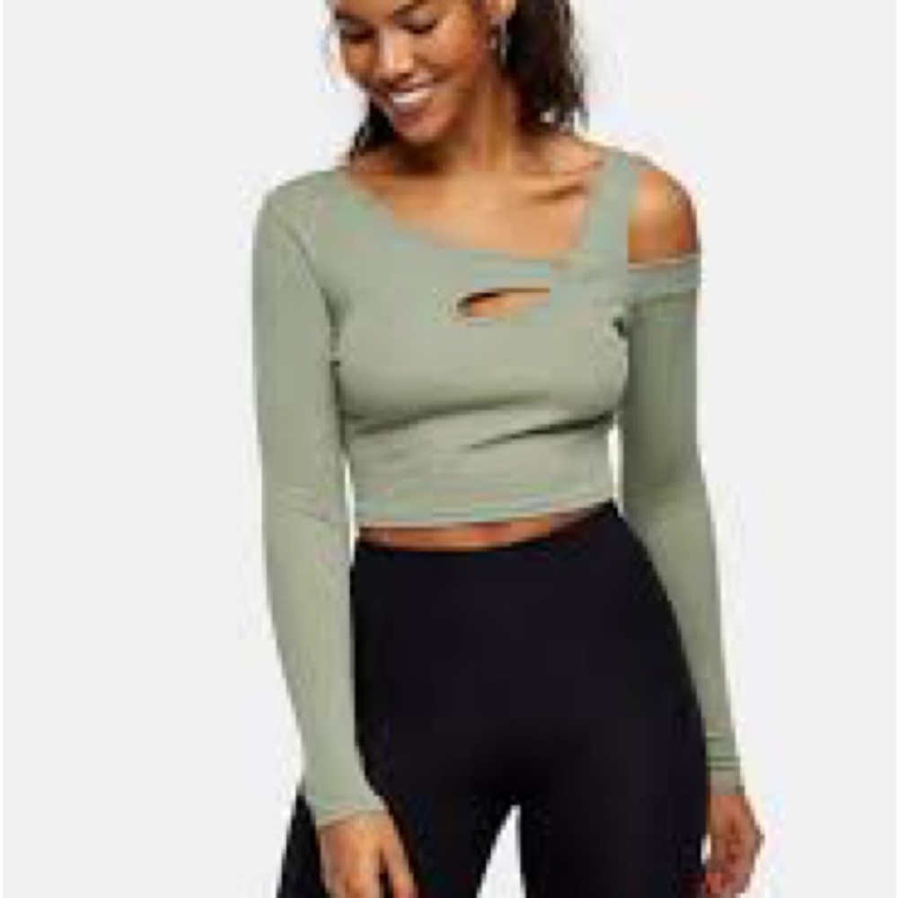 Topshop Green Cut-Out Top